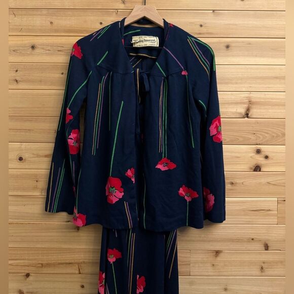 VNTG 1970 Young Innocent Sz XS Poppy Colorful Halter Maxi Babydoll Dress Set - Picture 8 of 13